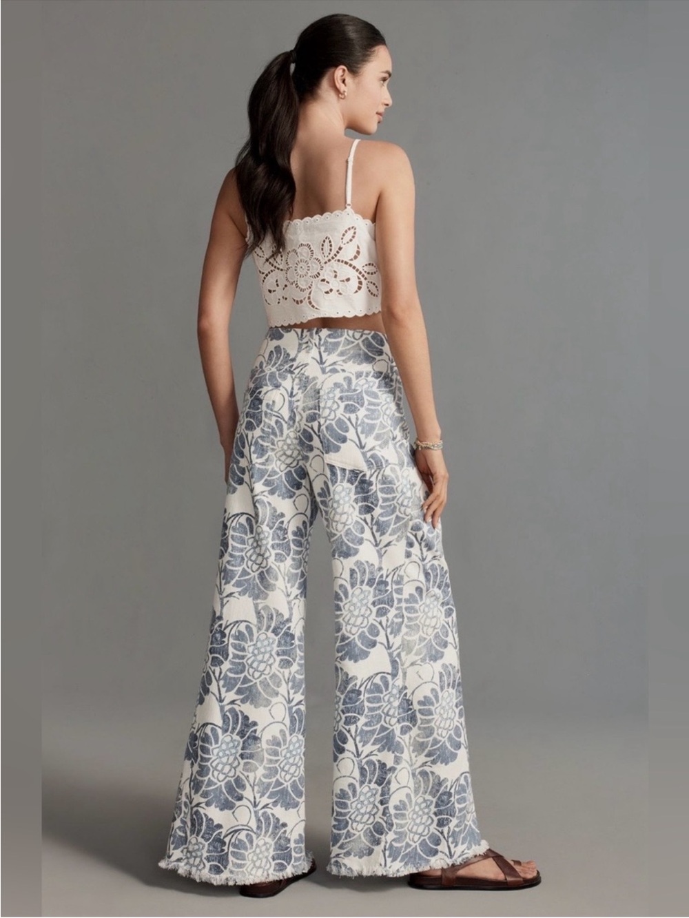 Anthropologie The Adi Floral Linen Flare Pants - Picture 3 of 10